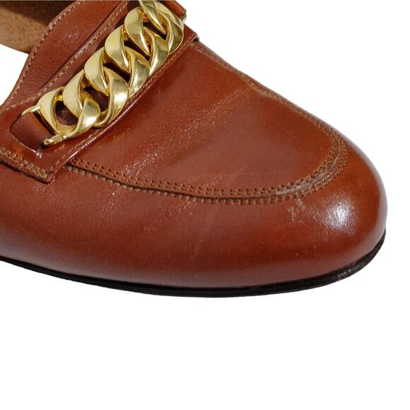 Salvatore Ferragamo Loafers Low Heel Pumps Gold Chain Detail Brown Womens Size 7 - Picture 9 of 9